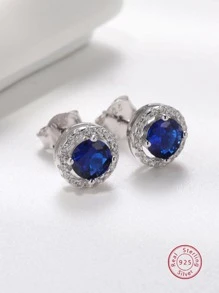 1pc Cubic Zirconia Decor Sterling Silver Stud Earring Holiday - Royal Blue - View 1