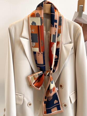 1pc Women Flower Pattern Fashion Skinny Scarf For Daily Life Bandana,Hair Band,Head Band Ideal For Dressing Up Your Look Winter Fall Valentine's Day