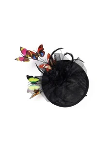 1pc Women's Butterfly Fascinator Hat Feather Derby Tea Party Hat Monarch Butterfly Wedding Tea Party Headband Fascinators - Black - View 3