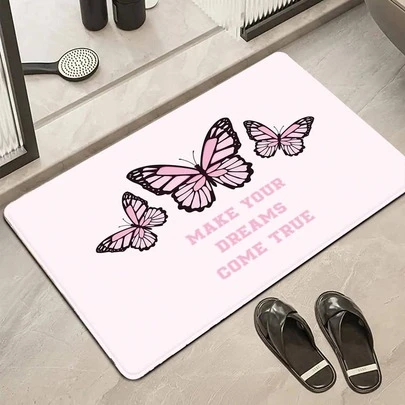 1入組蝴蝶和標語圖案沐浴現代滌綸防滑馬桶墊