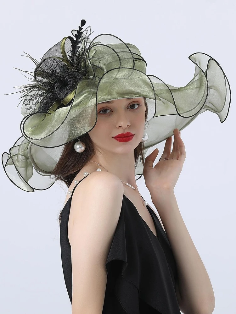 Fascinator Vintage Con Piume E Fiore, Clip E Fascia Regolabile, Copricapo Da Donna Per Matrimoni, Derby, Tea Party, Gare Ippiche, Colore Variabile, 23x28 Cm - 2