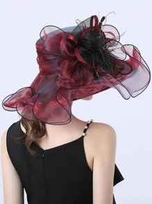 HIMESPORT Mũ Thời Trang Màu Đỏ Rượu Vang Cho Nữ Kentucky Derby Hồng Đàn Organ Mũ Nữ Tiệc Trà Cưới Cô Dâu Lớn Vành Rộng Fascinator Vintage Fedoras - Màu Đỏ Sâu - Xem 4