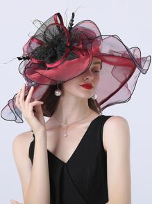 HIMESPORT Mũ Thời Trang Màu Đỏ Rượu Vang Cho Nữ Kentucky Derby Hồng Đàn Organ Mũ Nữ Tiệc Trà Cưới Cô Dâu Lớn Vành Rộng Fascinator Vintage Fedoras - Màu Đỏ Sâu - Xem 6