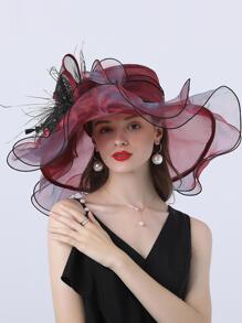 HIMESPORT Mũ Thời Trang Màu Đỏ Rượu Vang Cho Nữ Kentucky Derby Hồng Đàn Organ Mũ Nữ Tiệc Trà Cưới Cô Dâu Lớn Vành Rộng Fascinator Vintage Fedoras - Màu Đỏ Sâu - Xem 2