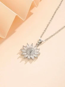 1 Dây Thép Không Gỉ Thời Trang Đính Đá Cubic Zirconia Hoa Hướng Dương Vòng Đeo Cổ Cho Nữ Trang Trí Hàng Ngày - Bạc - Xem 4