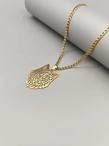 Collar con colgante cabeza lobo - Dorado - Ver 1