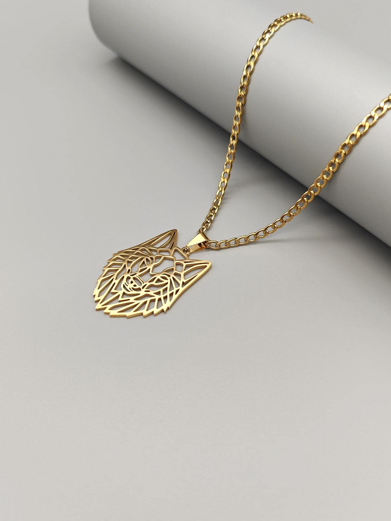 Collar con colgante cabeza lobo - Dorado - Ver 1