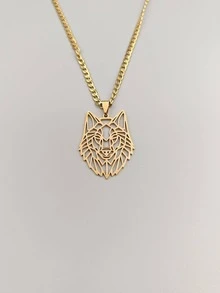 Collar con colgante cabeza lobo - Dorado - Ver 2