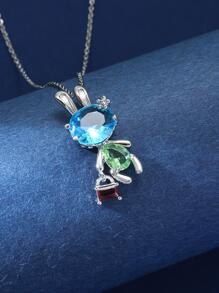 Collar zirconia cúbica con diseño de conejo - Plateado - Ver 1