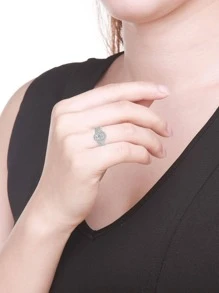 2 cái/bộ Đúng mốt Thanh lịch Sang trọng Nhẫn cưới Bộ Với 925 sterling bạc Và Màu vàng Zirconia Đối với Hoàn hảo Cho đám cưới , Hôn ước , Ngày kỷ niệm , Và Trang sức cô dâu - Bạc - Xem 5