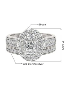 2 cái/bộ Đúng mốt Thanh lịch Sang trọng Nhẫn cưới Bộ Với 925 sterling bạc Và Màu vàng Zirconia Đối với Hoàn hảo Cho đám cưới , Hôn ước , Ngày kỷ niệm , Và Trang sức cô dâu - Bạc - Xem 6