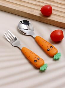 1pc/1set/4pcs Carrot Shaped Stainless Steel Cutlery Set, 2pcs,Kitchen,Christmas Gift,School Supplies