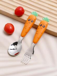 1pc/1set/4pcs Carrot Shaped Stainless Steel Cutlery Set, 2pcs,Kitchen,Christmas Gift,School Supplies