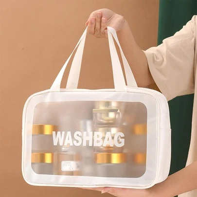 Transparent PVC Makeup Bag Large-Capacity Waterproof PU Toiletry Bag For Women Portable Travel Organizer/1pc White For Travel Storage Bag,Makeup Bag,Cosmetic Bag,Vacation Organizer,Large Capacity Makeup Organizer Makeup Case, For Lipstick, Brush, Skincare, Mobile Phone, Coin, Small Items, For Home,Gift,Vacation And Festival Halloween Christmas Multifunctional Use,Boho Vibes,For Holiday Beach, Bathroom Collection, Bedroom Collection, Large Capacity,Makeup Bag,Travel Essential