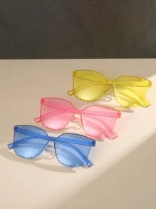 3副/套塑料镜框方形透明防晒时尚沙滩眼镜，适合夏季海滩度假、户外、旅行 - 彩色 - 查看 5