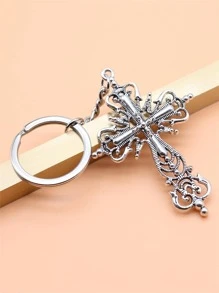 1入組大十字形掛飾鑰匙圈 - 復古銀色 - 查看 1