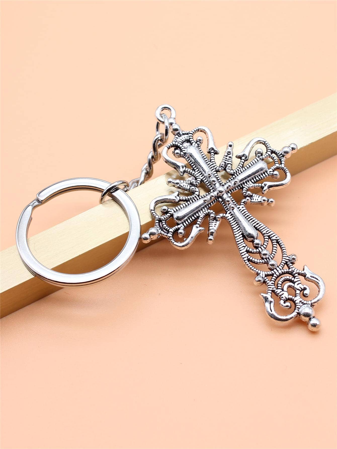 1入組大十字形掛飾鑰匙圈 - 復古銀色 - 查看 1