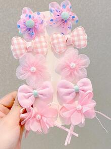 10 件装女士格子图案花朵蝴蝶结装饰时尚鳄鱼发夹发饰可爱爪夹发夹发夹