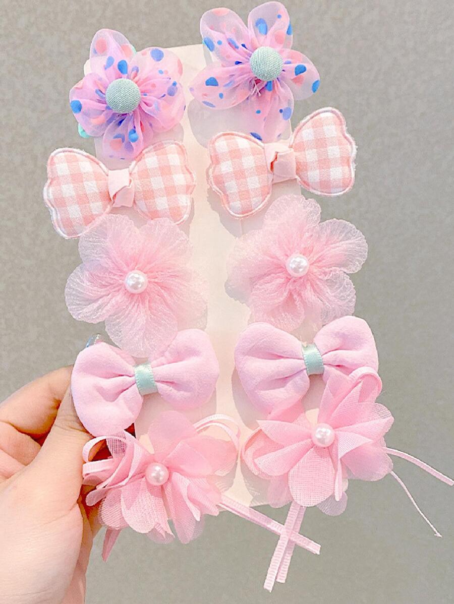 10 件装女士格子图案花朵蝴蝶结装饰时尚鳄鱼发夹发饰可爱爪夹发夹发夹