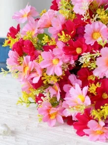 2 Bó Hoa Nhân Tạo Bằng Nhựa, Bó Hoa Nhân Tạo Hiện Đại Cho Gia Đình, Trang Trí Lễ Cưới - Màu Hồng Tươi - Xem 4