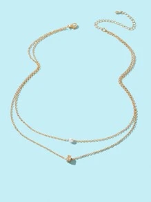 水鑽裝飾多層次項鍊 - 金黃色 - 查看 2