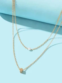 水鑽裝飾多層次項鍊 - 金黃色 - 查看 4