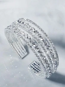 1件装女士水钻装饰手镯，华丽新娘手链，适用于婚礼装饰、皇家派对头饰、情人节配饰 - 銀色 - 查看 2