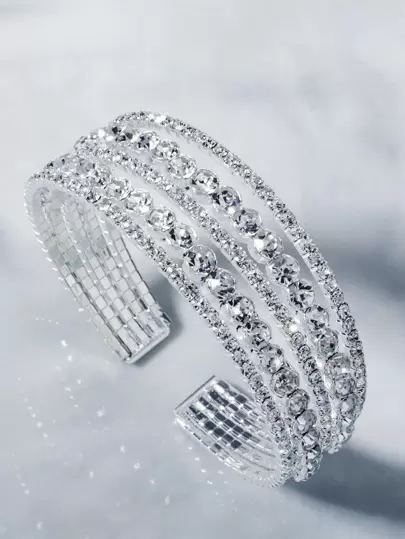 1 pieza Brazalete de novia con decoración de rhinestones, accesorio glamoroso para decoración de boda, tiaras de fiesta real, accesorios del Día de San Valentín