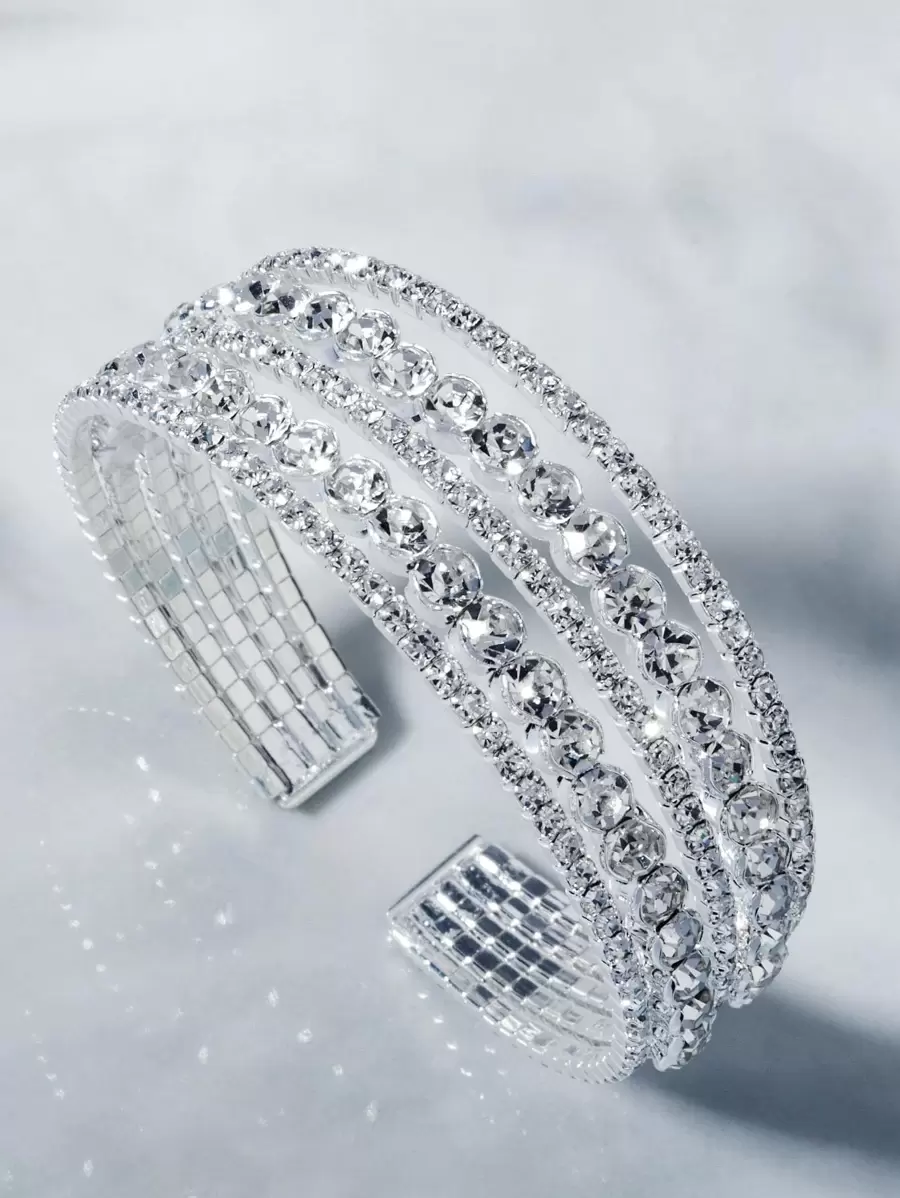 1件装女士水钻装饰手镯，华丽新娘手链，适用于婚礼装饰、皇家派对头饰、情人节配饰