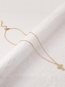 男士水鑽十字吊飾項鍊，打造時尚造型，適合派對禮物 - 金黃色 - 查看 3