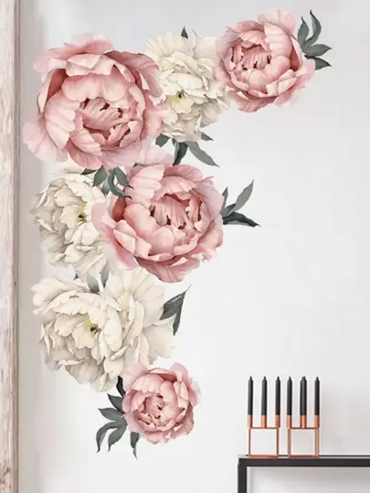 1pc Peony Flower Self-Adhesive Decorative Wall Sticker, Prosperity Themed Wall Art For Living Room, Bedroom
