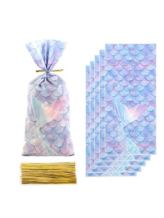 50入組魚尾和魚鱗圖案禮品現代塑膠禮品包裝袋