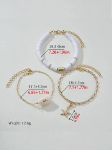 3入組/套波西米亞貝殼和海星裝飾手環適合女士日常裝飾 - 彩色 - 查看 3