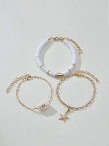 3入組/套波西米亞貝殼和海星裝飾手環適合女士日常裝飾 - 彩色 - 查看 4