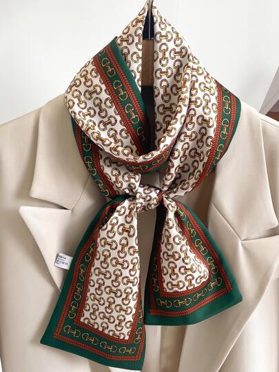 1 件女士链条印花时尚头巾，适合日常装饰头巾、发带、头带，非常适合装扮您的冬季秋季