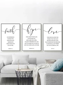 3件套装饰墙画框，简约海报，积极语录，关于信仰、希望和爱的定义，艺术印刷品，家居装饰材料 - 黑與白 - 查看 1