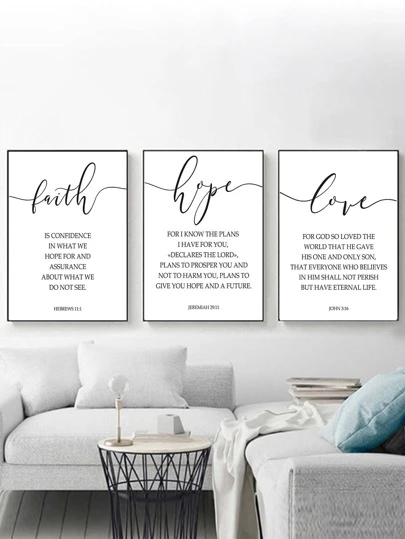 3件套装饰墙画框，简约海报，积极语录，关于信仰、希望和爱的定义，艺术印刷品，家居装饰材料
