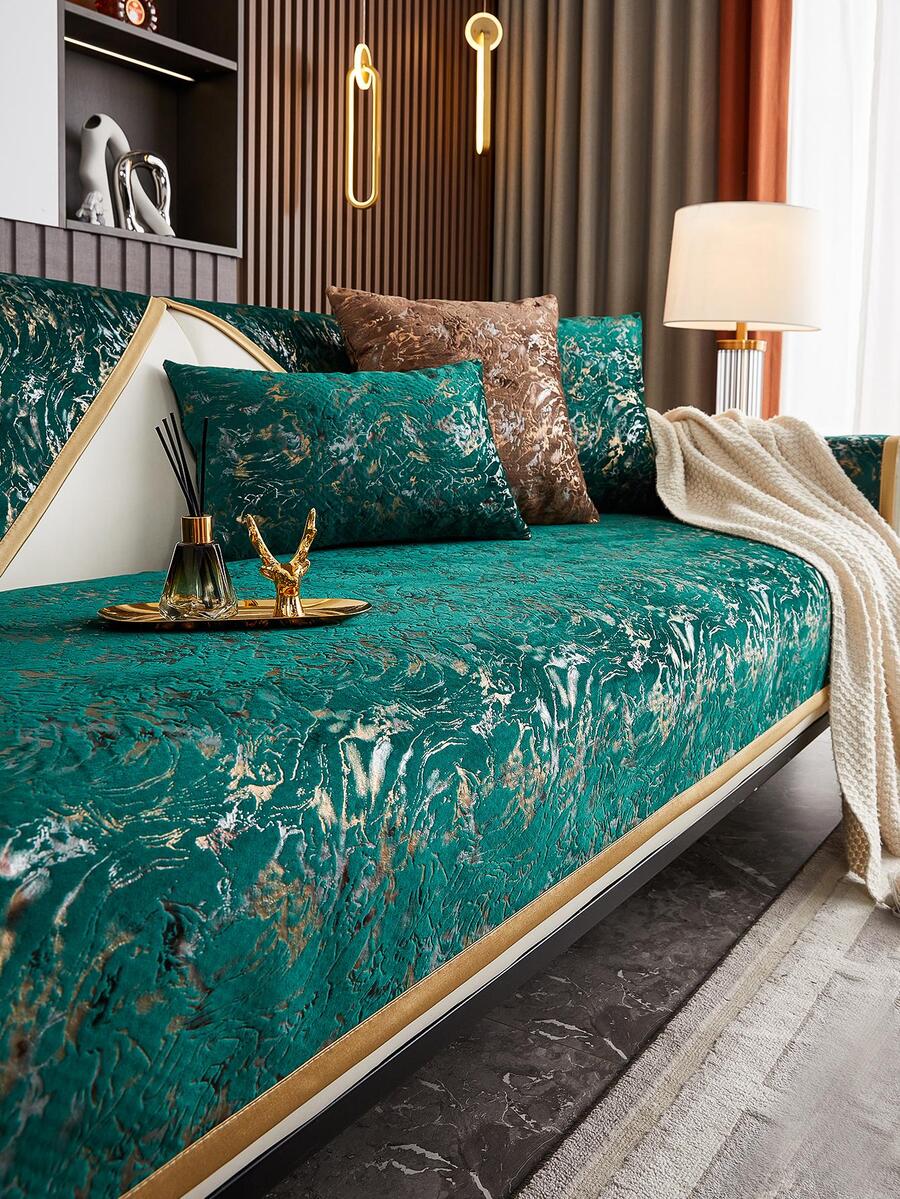 1 Chiếc Đệm Sofa Chenille Jacquard Cao Cấp, Tất Cả Các Mùa, Chống Trơn Trượt, Chống Thú Cưng, Chống Bụi Bẩn, Vỏ Sofa Chống Bụi, Bộ Bảo Vệ Ghế Sofa Cung Điện Phong Cách Châu Âu Chống Trầy Xước Cho Phòng Khách Sofa Hình Chữ L Và 1 /Sofa 2/3/4 chỗ (Bán riêng) - Màu xanh lá cây đậm - Xem 1