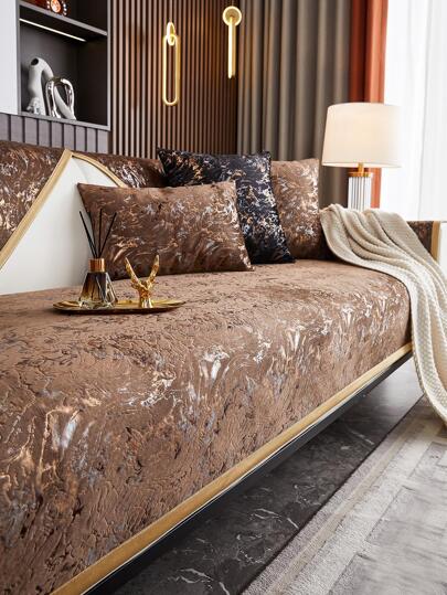 1pc High-Grade Snowy Veil Cushion, Universal All Seasons Sofa Seat With Gold Stamping Technology, Non-Slip Pet Stain Dust Resistant Sofa Cover For Living Room L-Shaped Sectional Sofa And 1/2/3/4 Seater Sofas (Sold Individually), European Royal Style Anti-Scratch Sofa Protector