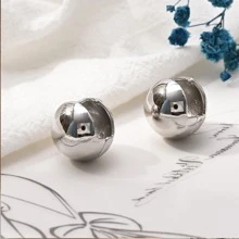 Ball Design Hoop Earrings - Silver - View 4