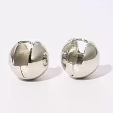 Ball Design Hoop Earrings - Silver - View 6