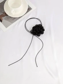 Flower Decor Long Necklace - Black - View 3