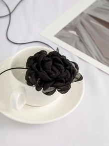 Flower Decor Long Necklace - Black - View 2