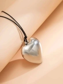 愛心掛飾長項鍊 - 銀色 - 查看 2