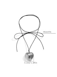 愛心掛飾長項鍊 - 銀色 - 查看 5