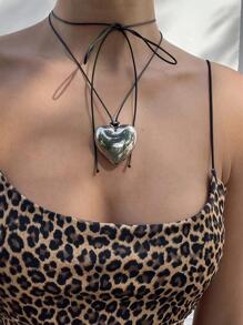 愛心掛飾長項鍊 - 銀色 - 查看 1