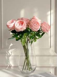 1pc Simulated Moisturizing Austin Rose ,Wedding Decoration Photo Prop Dining Table Decoration Floral Artificial Flowers - Pink - View 1