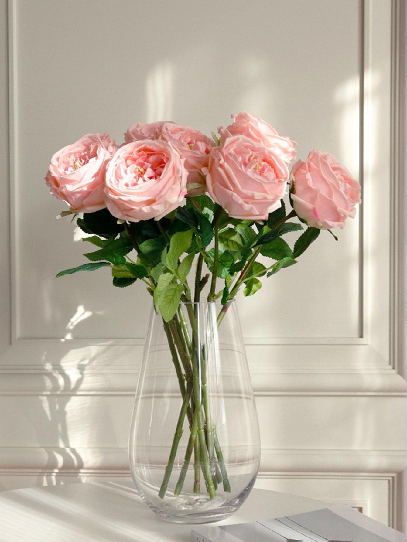 1pc Simulated Moisturizing Austin Rose ,Wedding Decoration Photo Prop Dining Table Decoration Floral Artificial Flowers - Pink - View 1