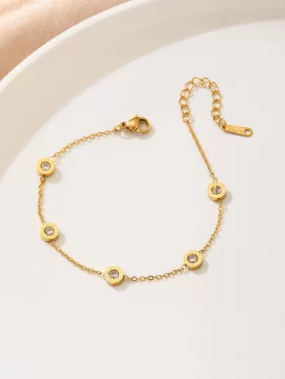 1 pieza Brazalete versátil de uso diario y para fiestas con diseño de esplice con circonita y números romanos minimalista y elegante, color dorado