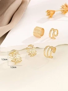5入組/套鏤空樹葉設計耳夾 - 金黃色 - 查看 6